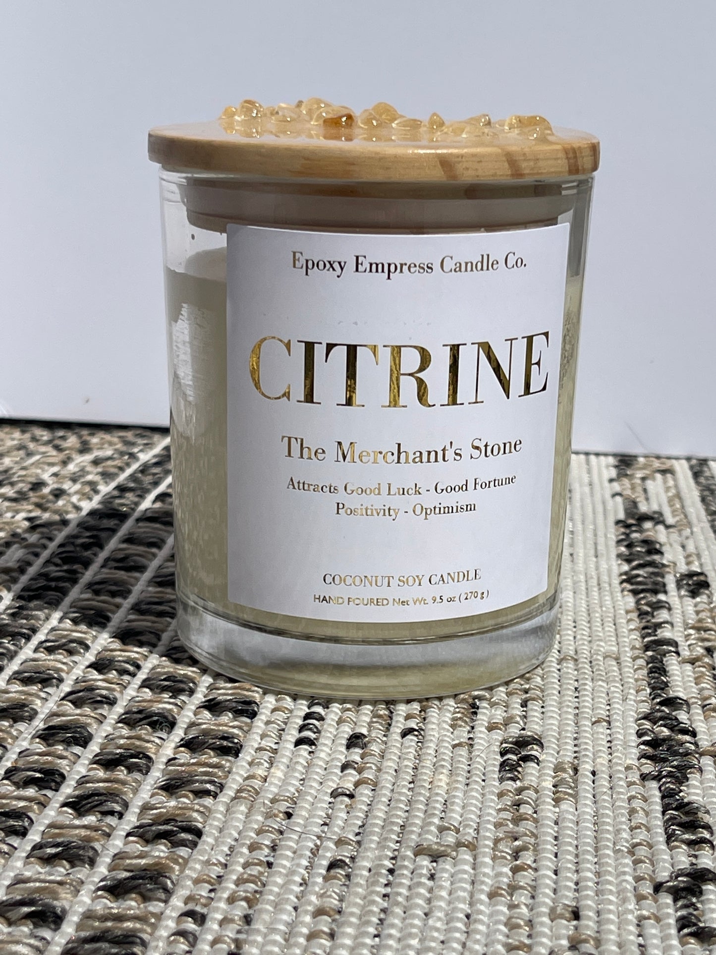 Citrine Crystal Candle – Sea Salt & Sandalwood