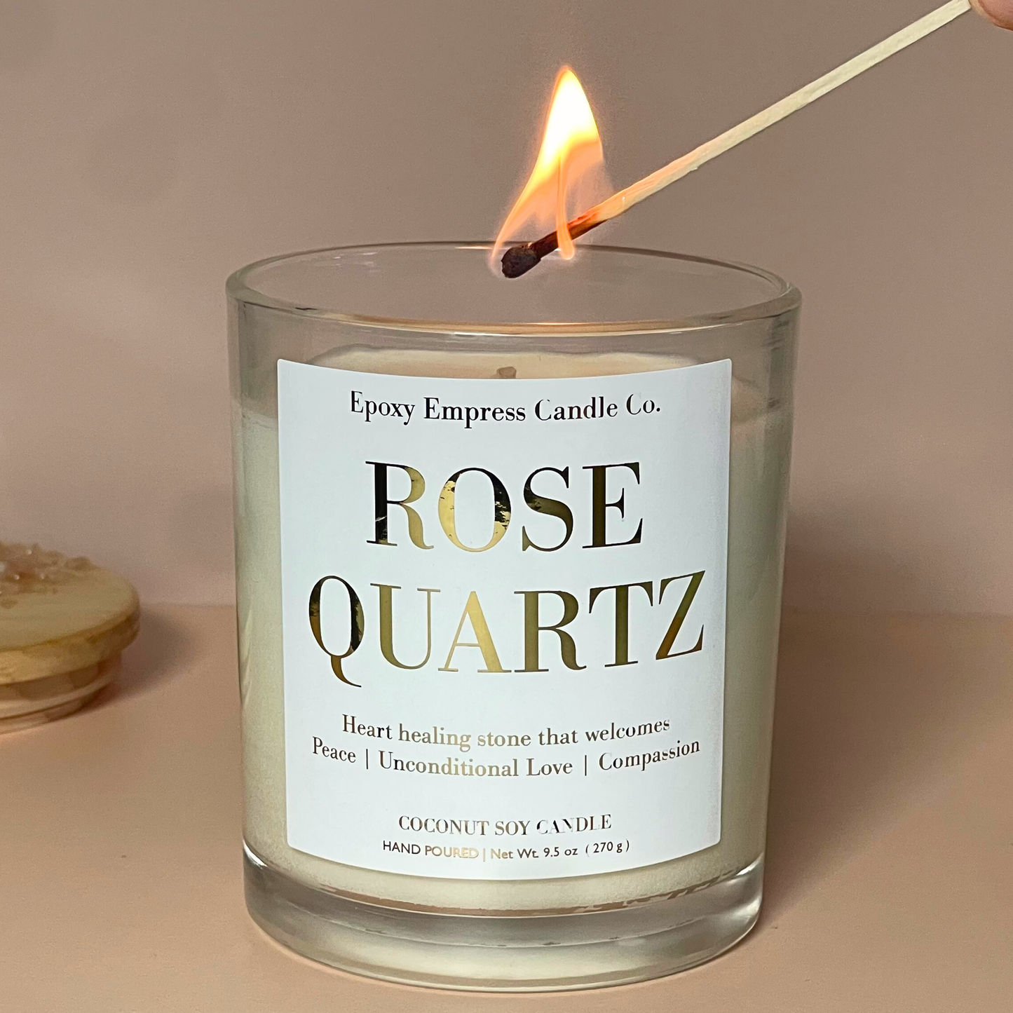Rose Quartz Crystal Candle – Rose & Gardenia