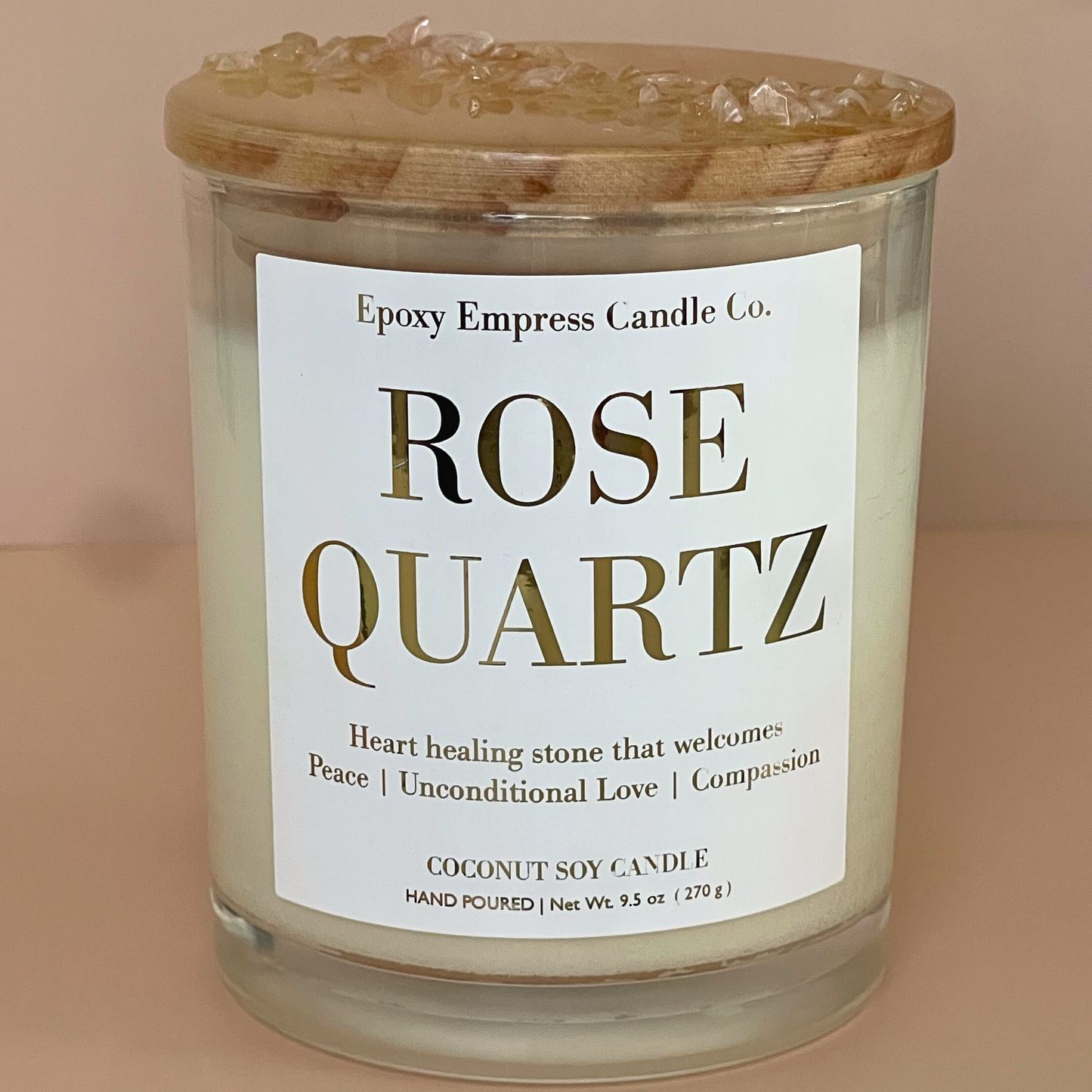 Rose Quartz Crystal Candle – Rose & Gardenia