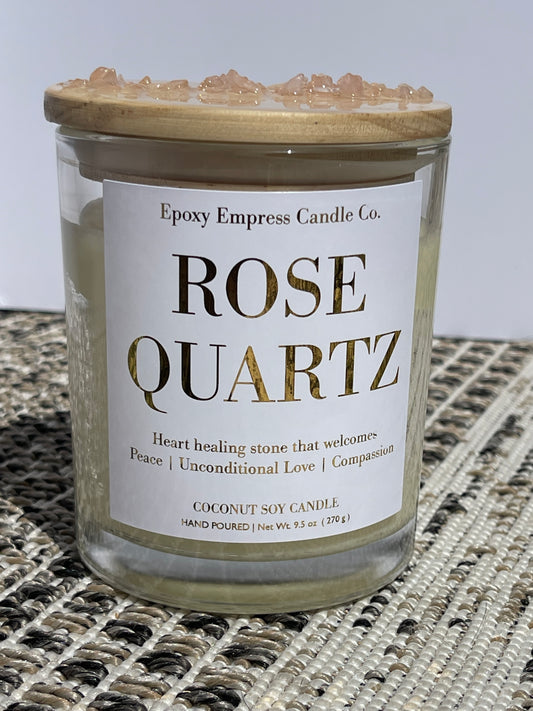 Rose Quartz Crystal Candle – Rose & Gardenia