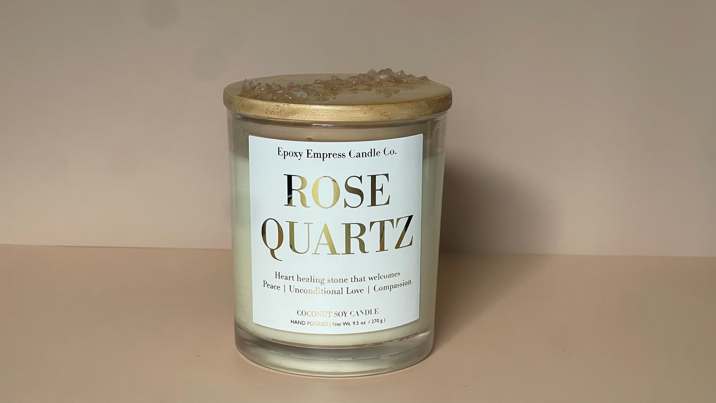 Rose Quartz Crystal Candle – Rose & Gardenia