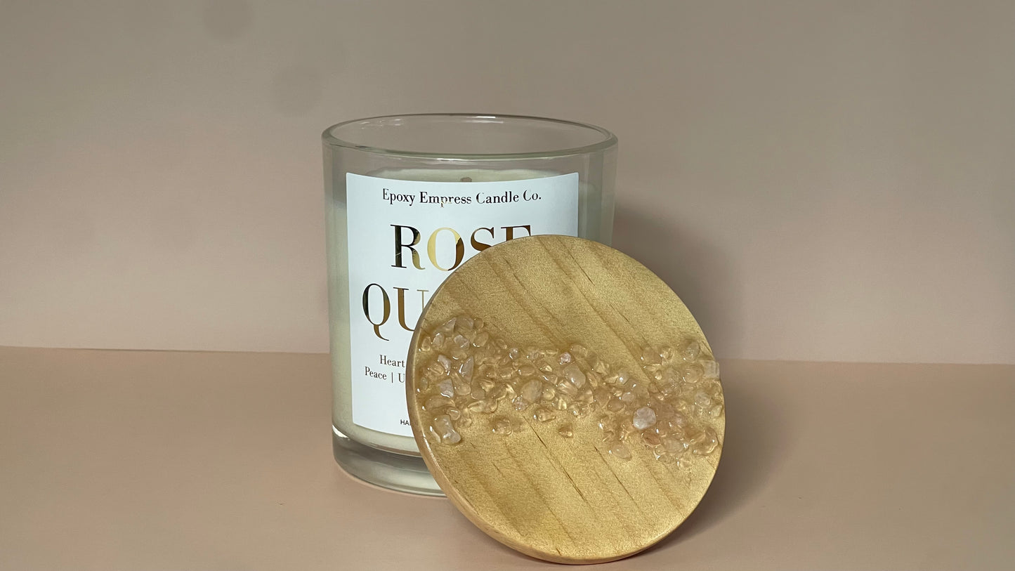 Rose Quartz Crystal Candle – Rose & Gardenia