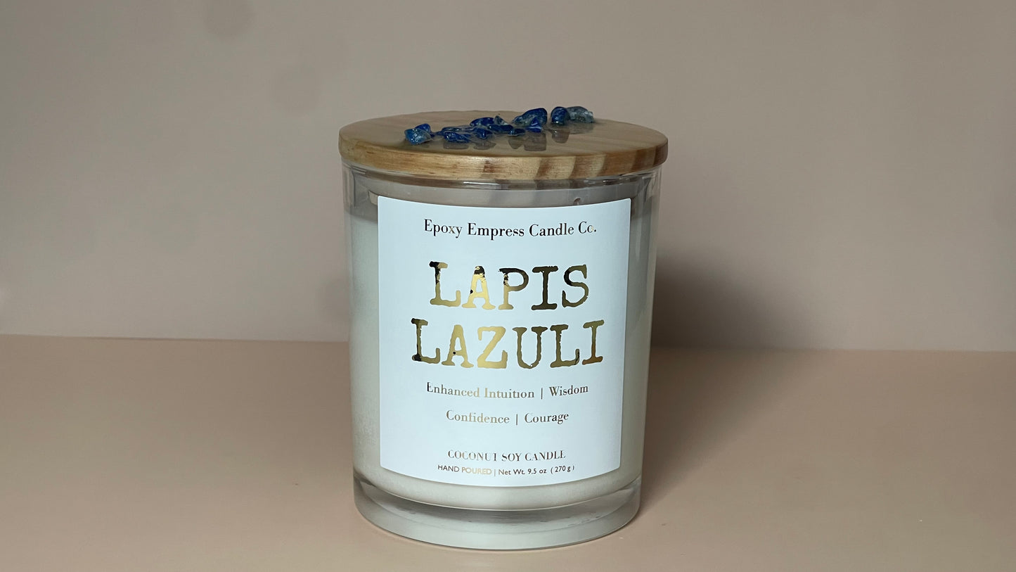 Lapis Lazuli Crystal Candle – Teakwood & Spice