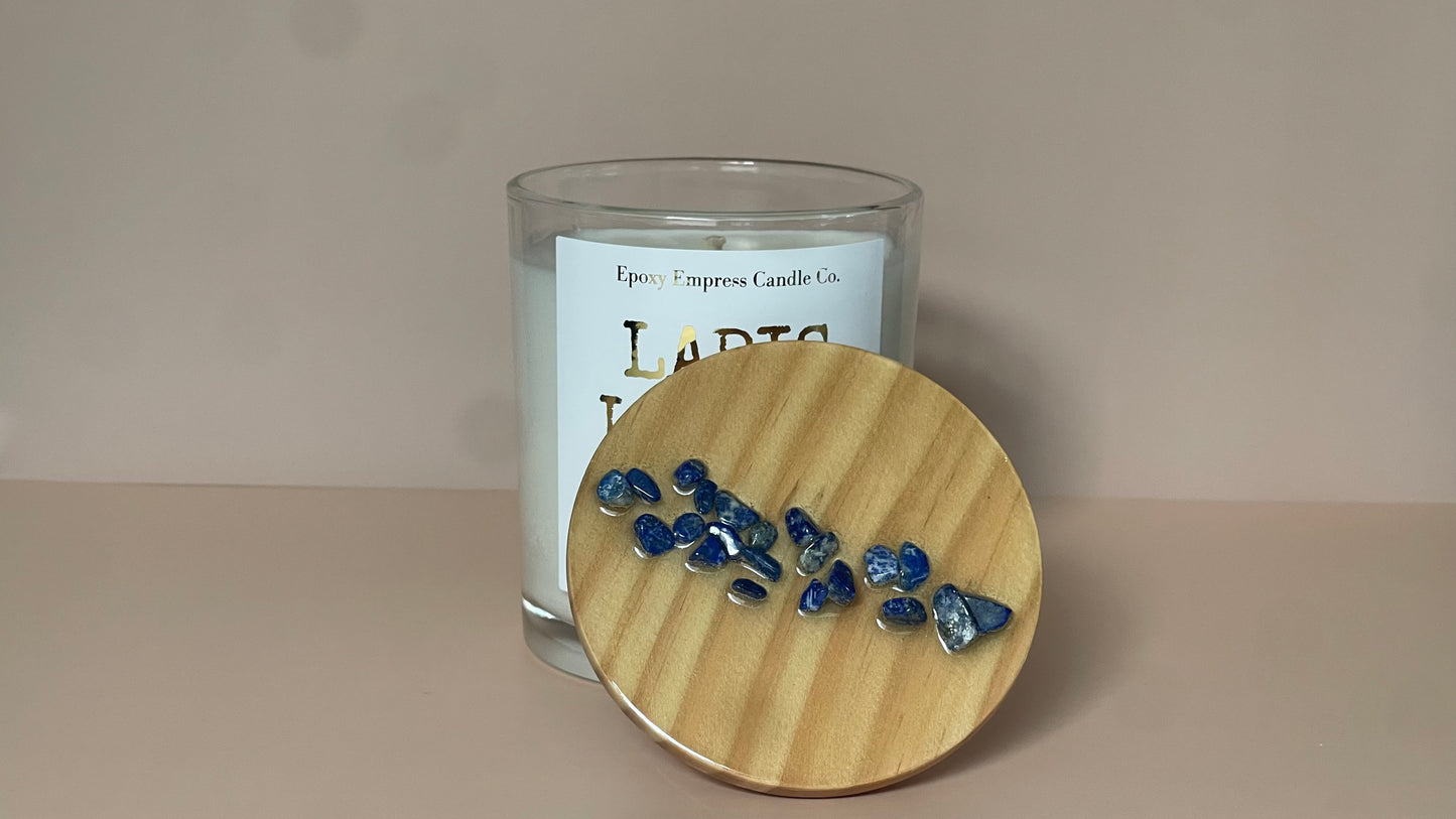 Lapis Lazuli Crystal Candle – Teakwood & Spice