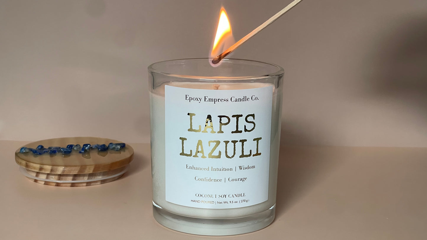 Lapis Lazuli Crystal Candle – Teakwood & Spice