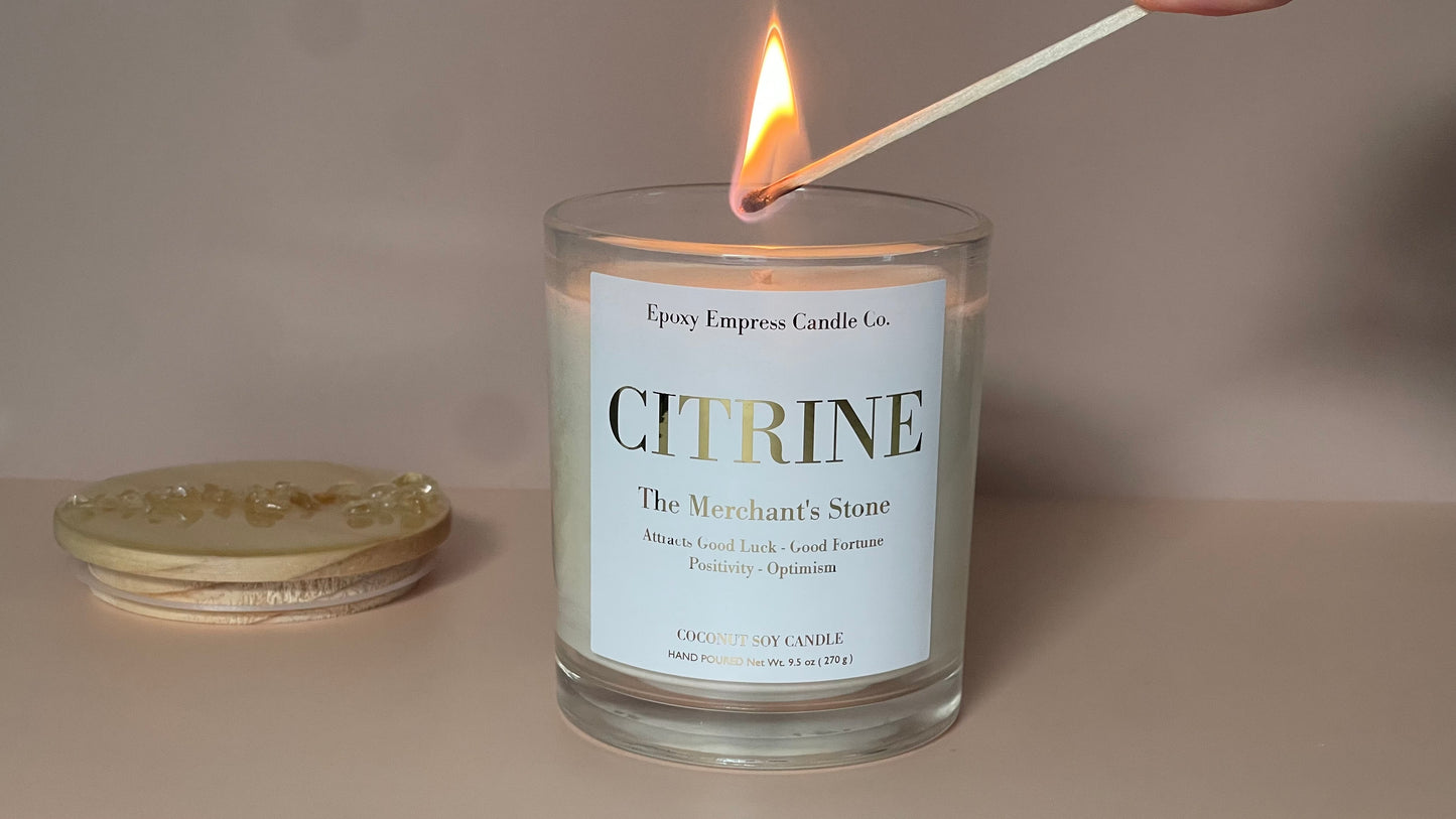 Citrine Crystal Candle – Sea Salt & Sandalwood