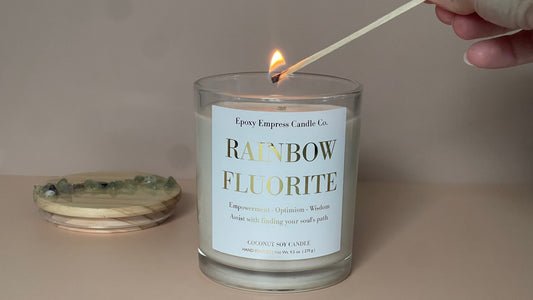 Rainbow Fluorite Crystal Candle – Aloe & Patchouli